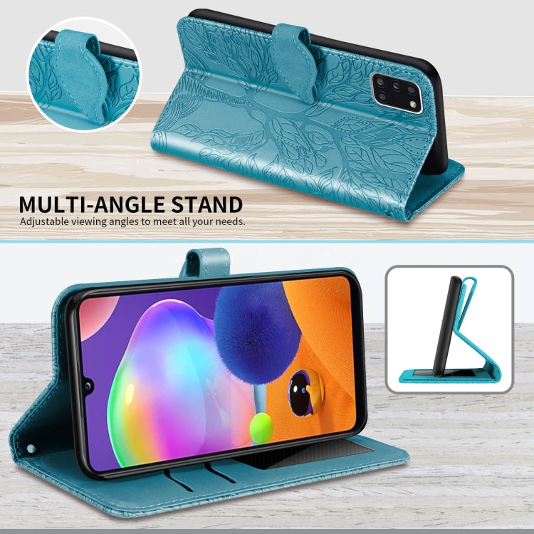 For Samsung Galaxy A31 Life of Tree Embossing Pattern Horizontal Flip Leather Case with Holder & Card Slot & Wallet & Photo Frame & Lanyard(Lake Blue) by buy2fix