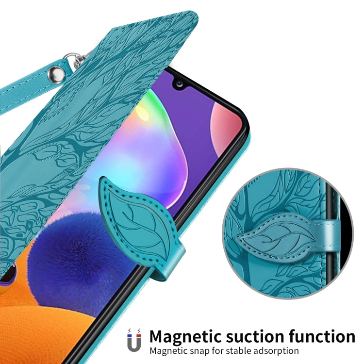 For Samsung Galaxy A31 Life of Tree Embossing Pattern Horizontal Flip Leather Case with Holder & Card Slot & Wallet & Photo Frame & Lanyard(Lake Blue) by buy2fix