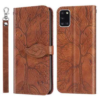 For Samsung Galaxy A31 Life of Tree Embossing Pattern Horizontal Flip Leather Case with Holder & Card Slot & Wallet & Photo Frame & Lanyard(Brown) by buy2fix