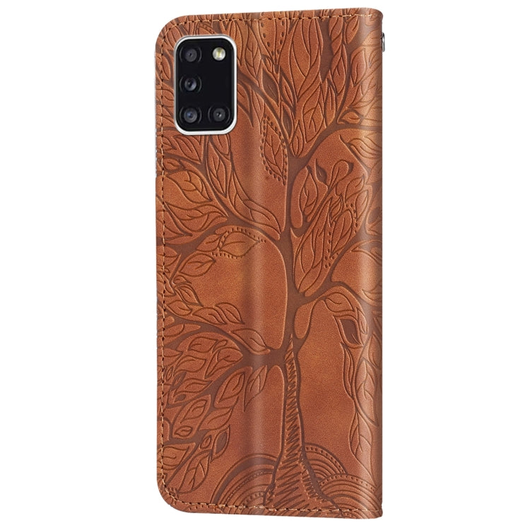 For Samsung Galaxy A31 Life of Tree Embossing Pattern Horizontal Flip Leather Case with Holder & Card Slot & Wallet & Photo Frame & Lanyard(Brown) by buy2fix