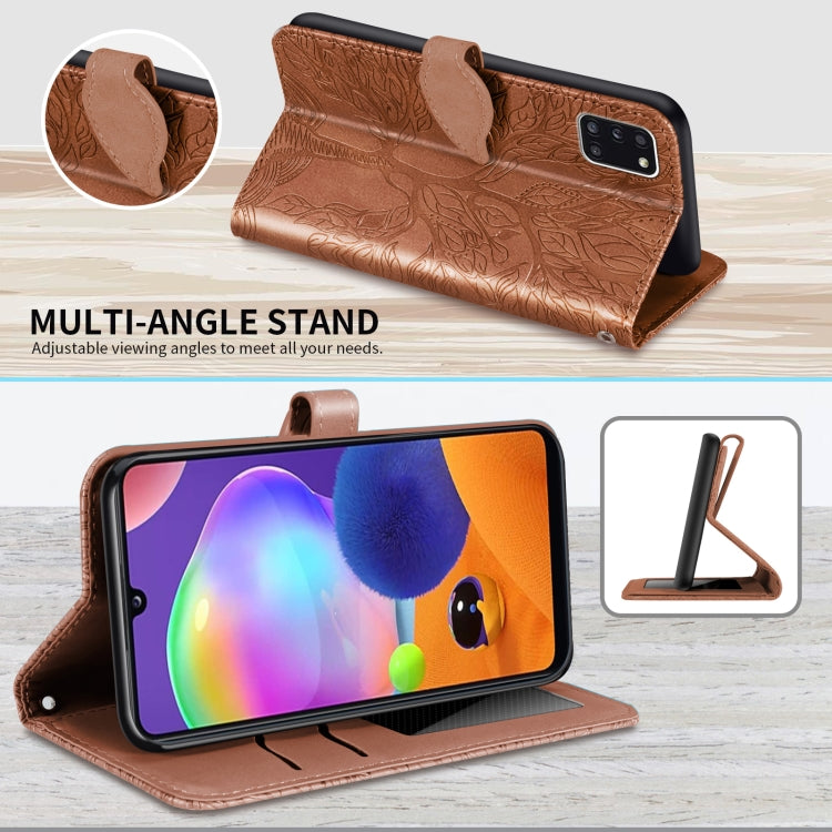 For Samsung Galaxy A31 Life of Tree Embossing Pattern Horizontal Flip Leather Case with Holder & Card Slot & Wallet & Photo Frame & Lanyard(Brown) by buy2fix