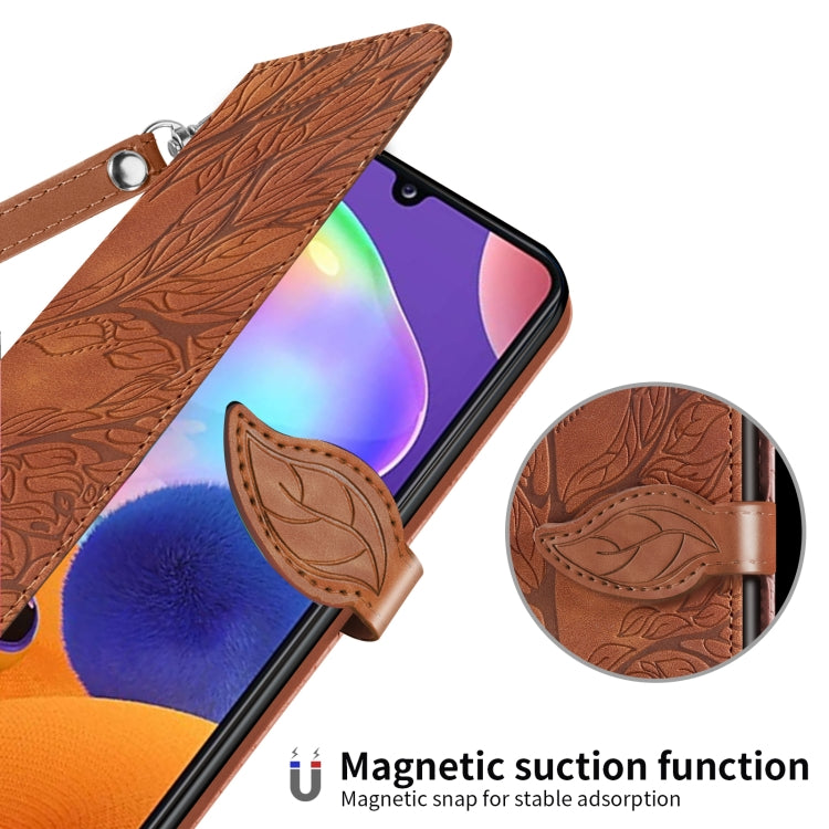 For Samsung Galaxy A31 Life of Tree Embossing Pattern Horizontal Flip Leather Case with Holder & Card Slot & Wallet & Photo Frame & Lanyard(Brown) by buy2fix