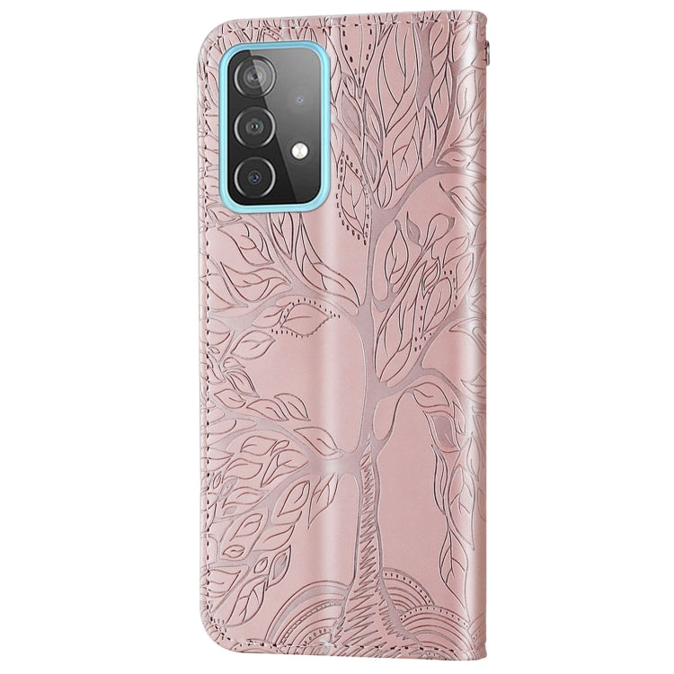 For Samsung Galaxy A52 5G / 4G Life of Tree Embossing Pattern Horizontal Flip Leather Case with Holder & Card Slot & Wallet & Photo Frame & Lanyard(Rose Gold) by buy2fix