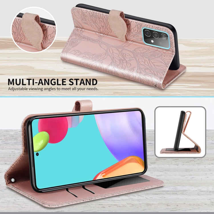 For Samsung Galaxy A52 5G / 4G Life of Tree Embossing Pattern Horizontal Flip Leather Case with Holder & Card Slot & Wallet & Photo Frame & Lanyard(Rose Gold) by buy2fix