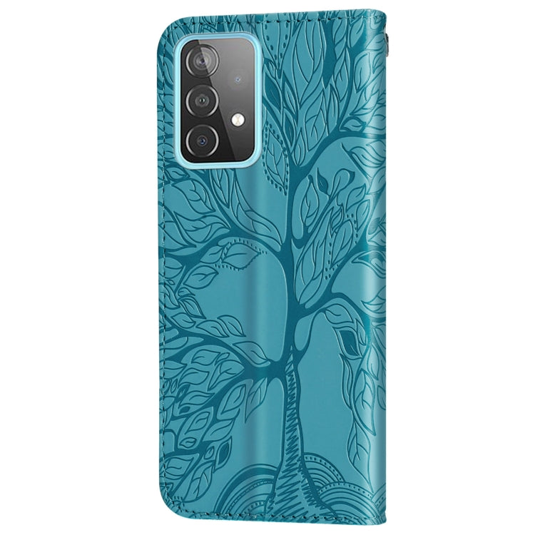 For Samsung Galaxy A52 5G / 4G Life of Tree Embossing Pattern Horizontal Flip Leather Case with Holder & Card Slot & Wallet & Photo Frame & Lanyard(Lake Blue) by buy2fix