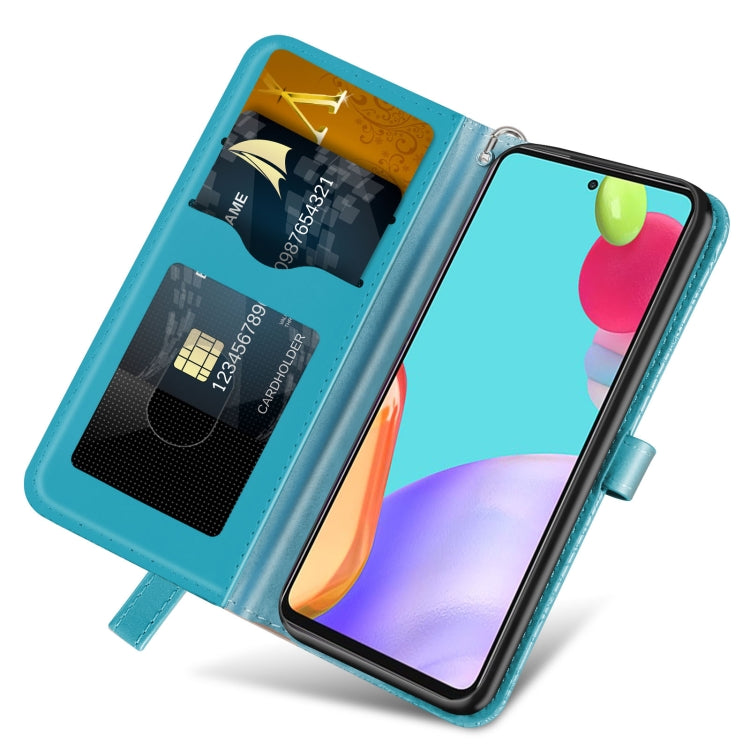 For Samsung Galaxy A52 5G / 4G Life of Tree Embossing Pattern Horizontal Flip Leather Case with Holder & Card Slot & Wallet & Photo Frame & Lanyard(Lake Blue) by buy2fix