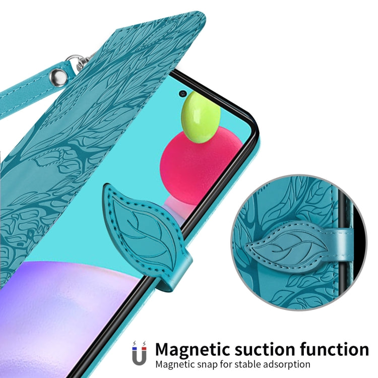 For Samsung Galaxy A52 5G / 4G Life of Tree Embossing Pattern Horizontal Flip Leather Case with Holder & Card Slot & Wallet & Photo Frame & Lanyard(Lake Blue) by buy2fix