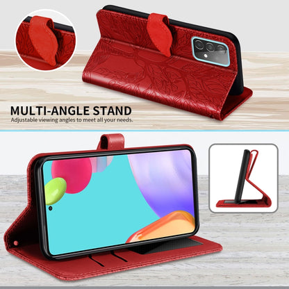 For Samsung Galaxy A52 5G / 4G Life of Tree Embossing Pattern Horizontal Flip Leather Case with Holder & Card Slot & Wallet & Photo Frame & Lanyard(Red) by buy2fix