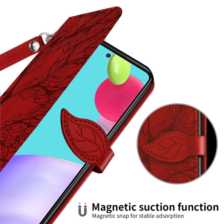 For Samsung Galaxy A52 5G / 4G Life of Tree Embossing Pattern Horizontal Flip Leather Case with Holder & Card Slot & Wallet & Photo Frame & Lanyard(Red) by buy2fix