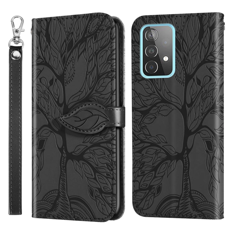 For Samsung Galaxy A52 5G / 4G Life of Tree Embossing Pattern Horizontal Flip Leather Case with Holder & Card Slot & Wallet & Photo Frame & Lanyard(Black) by buy2fix