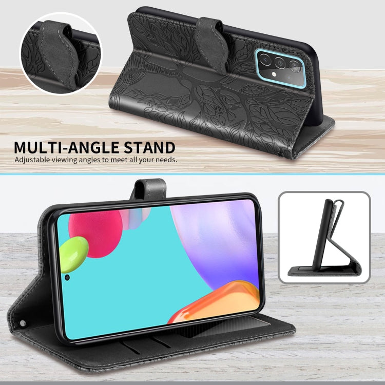 For Samsung Galaxy A52 5G / 4G Life of Tree Embossing Pattern Horizontal Flip Leather Case with Holder & Card Slot & Wallet & Photo Frame & Lanyard(Black) by buy2fix