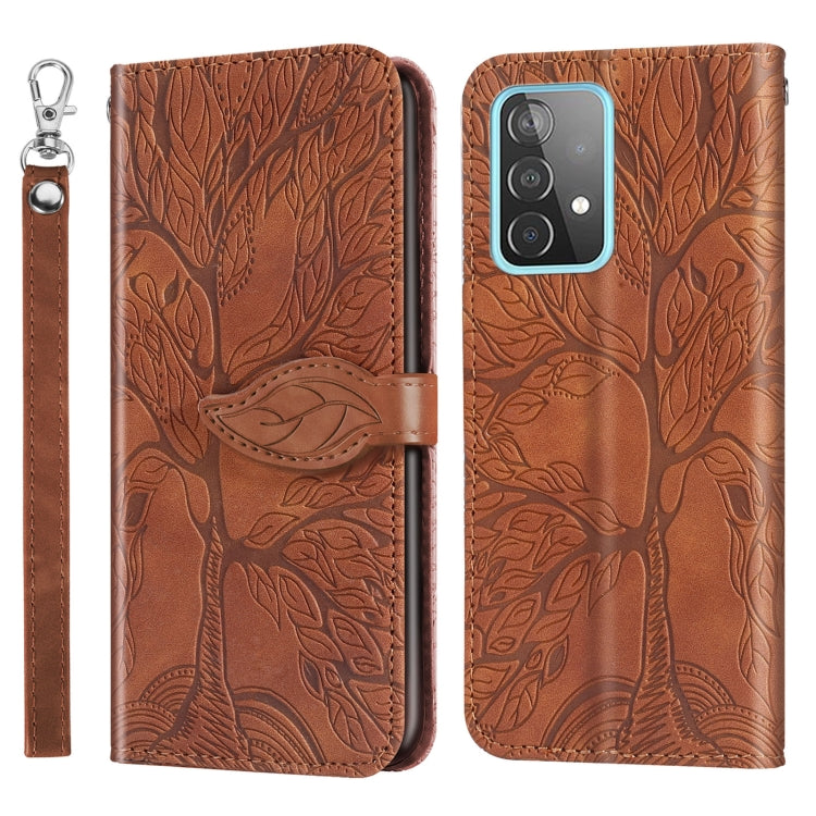 For Samsung Galaxy A52 5G / 4G Life of Tree Embossing Pattern Horizontal Flip Leather Case with Holder & Card Slot & Wallet & Photo Frame & Lanyard(Brown) by buy2fix
