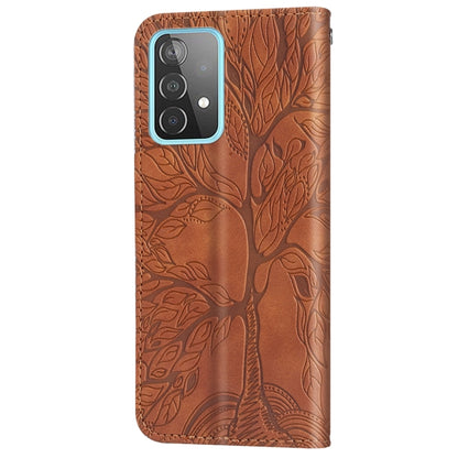 For Samsung Galaxy A52 5G / 4G Life of Tree Embossing Pattern Horizontal Flip Leather Case with Holder & Card Slot & Wallet & Photo Frame & Lanyard(Brown) by buy2fix