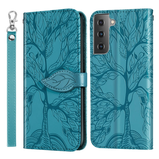 For Samsung Galaxy S21 5G Life of Tree Embossing Pattern Horizontal Flip Leather Case with Holder & Card Slot & Wallet & Photo Frame & Lanyard(Lake Blue) - Galaxy S21 5G Cases by buy2fix | Online Shopping UK | buy2fix