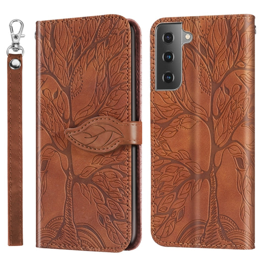 For Samsung Galaxy S21 5G Life of Tree Embossing Pattern Horizontal Flip Leather Case with Holder & Card Slot & Wallet & Photo Frame & Lanyard(Brown) - Galaxy S21 5G Cases by buy2fix | Online Shopping UK | buy2fix
