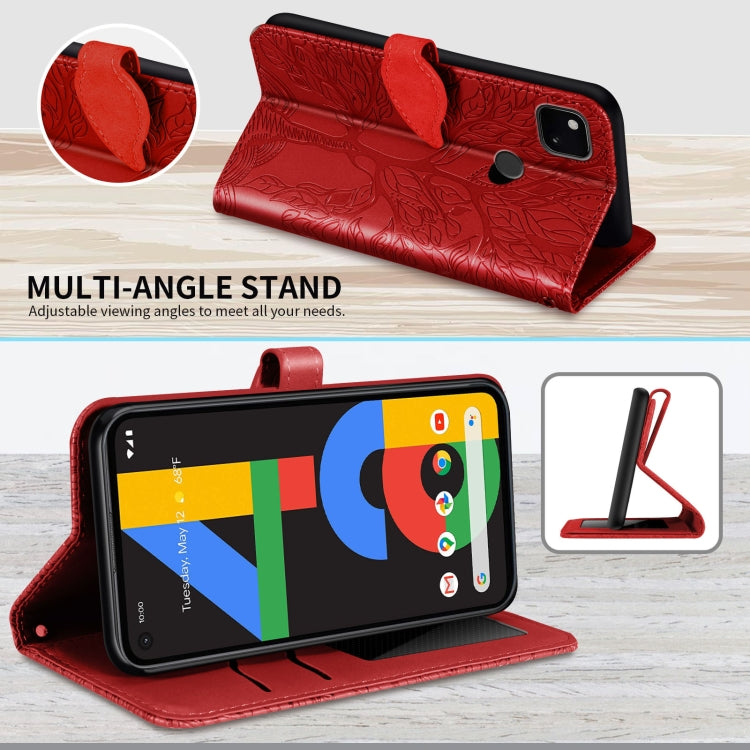 For Google Pixel 4a Life of Tree Embossing Pattern Horizontal Flip Leather Case with Holder & Card Slot & Wallet & Photo Frame & Lanyard(Red) - Google Cases by buy2fix | Online Shopping UK | buy2fix