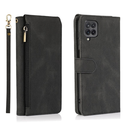 For Samsung Galaxy A12 Skin-feel Crazy Horse Texture Zipper Wallet Bag Horizontal Flip Leather Case with Holder & Card Slots & Wallet & Lanyard(Black) by buy2fix