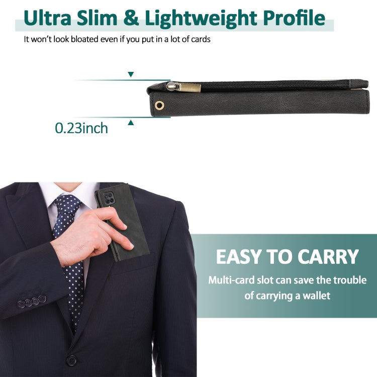 For Samsung Galaxy A12 Skin-feel Crazy Horse Texture Zipper Wallet Bag Horizontal Flip Leather Case with Holder & Card Slots & Wallet & Lanyard(Black) by buy2fix