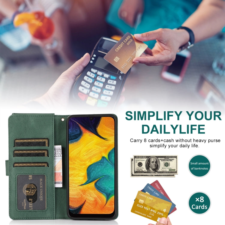 For Samsung Galaxy A20 / A30 Skin-feel Crazy Horse Texture Zipper Wallet Bag Horizontal Flip Leather Case with Holder & Card Slots & Wallet & Lanyard(Dark Green) by buy2fix