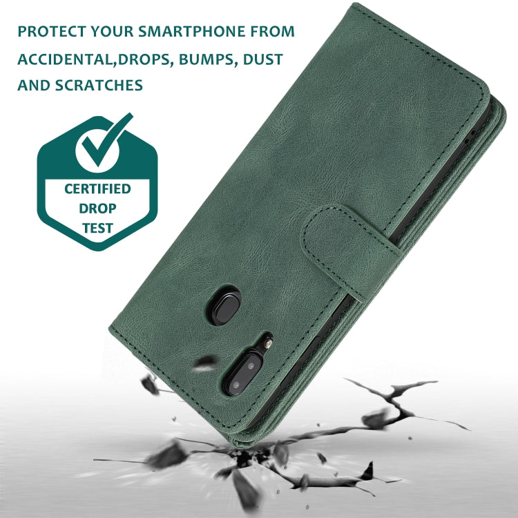 For Samsung Galaxy A20 / A30 Skin-feel Crazy Horse Texture Zipper Wallet Bag Horizontal Flip Leather Case with Holder & Card Slots & Wallet & Lanyard(Dark Green) by buy2fix