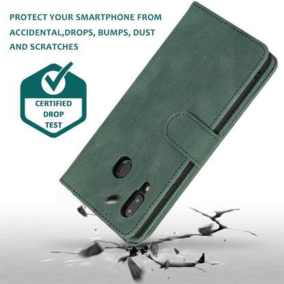 For Samsung Galaxy A20 / A30 Skin-feel Crazy Horse Texture Zipper Wallet Bag Horizontal Flip Leather Case with Holder & Card Slots & Wallet & Lanyard(Dark Green) by buy2fix