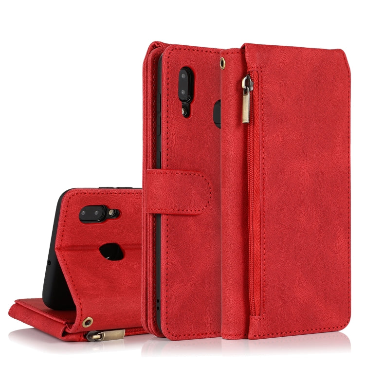 For Samsung Galaxy A20 / A30 Skin-feel Crazy Horse Texture Zipper Wallet Bag Horizontal Flip Leather Case with Holder & Card Slots & Wallet & Lanyard(Red) by buy2fix