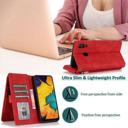 For Samsung Galaxy A20 / A30 Skin-feel Crazy Horse Texture Zipper Wallet Bag Horizontal Flip Leather Case with Holder & Card Slots & Wallet & Lanyard(Red) by buy2fix