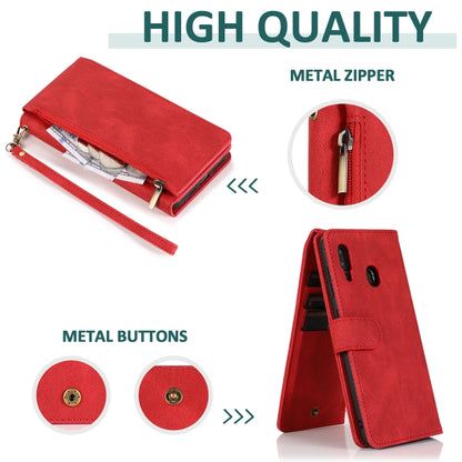 For Samsung Galaxy A20 / A30 Skin-feel Crazy Horse Texture Zipper Wallet Bag Horizontal Flip Leather Case with Holder & Card Slots & Wallet & Lanyard(Red) by buy2fix