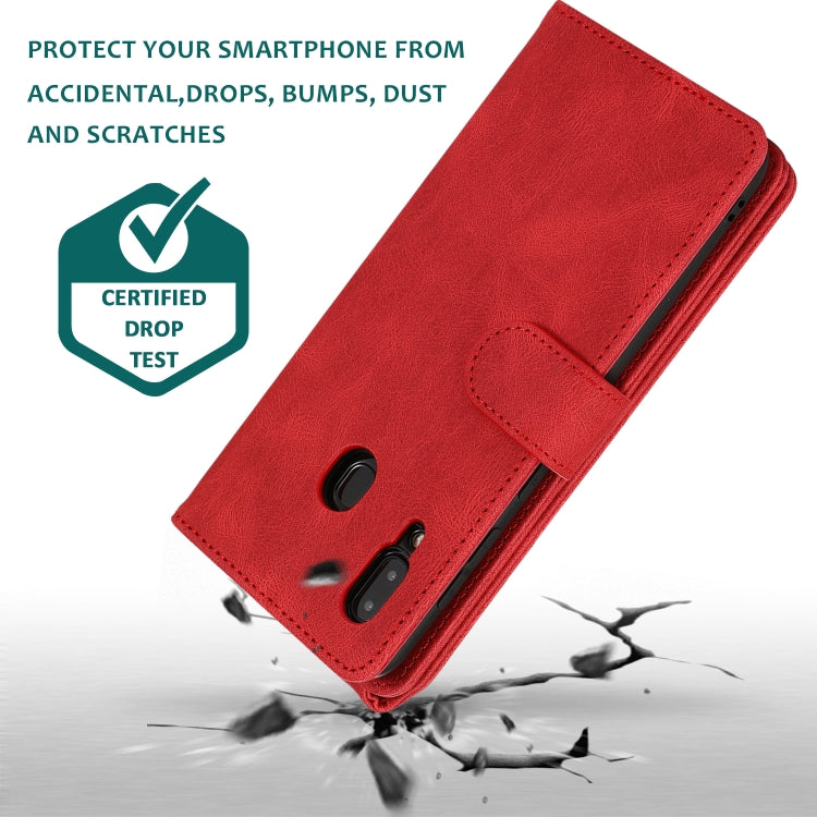 For Samsung Galaxy A20 / A30 Skin-feel Crazy Horse Texture Zipper Wallet Bag Horizontal Flip Leather Case with Holder & Card Slots & Wallet & Lanyard(Red) by buy2fix