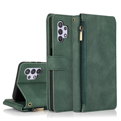 For Samsung Galaxy A32 5G Skin-feel Crazy Horse Texture Zipper Wallet Bag Horizontal Flip Leather Case with Holder & Card Slots & Wallet & Lanyard(Dark Green) by buy2fix