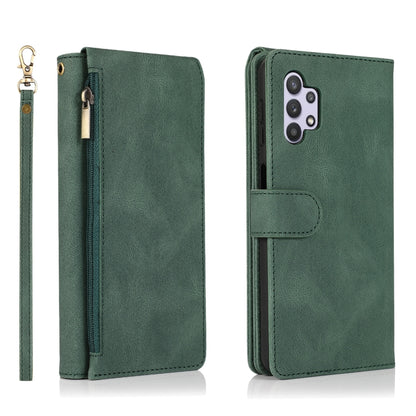For Samsung Galaxy A32 5G Skin-feel Crazy Horse Texture Zipper Wallet Bag Horizontal Flip Leather Case with Holder & Card Slots & Wallet & Lanyard(Dark Green) by buy2fix