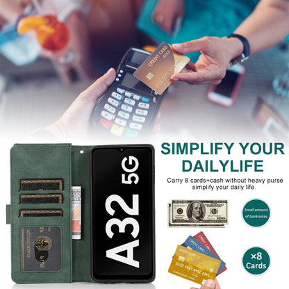 For Samsung Galaxy A32 5G Skin-feel Crazy Horse Texture Zipper Wallet Bag Horizontal Flip Leather Case with Holder & Card Slots & Wallet & Lanyard(Dark Green) by buy2fix