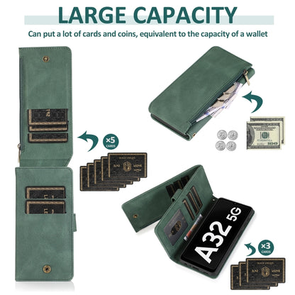 For Samsung Galaxy A32 5G Skin-feel Crazy Horse Texture Zipper Wallet Bag Horizontal Flip Leather Case with Holder & Card Slots & Wallet & Lanyard(Dark Green) by buy2fix