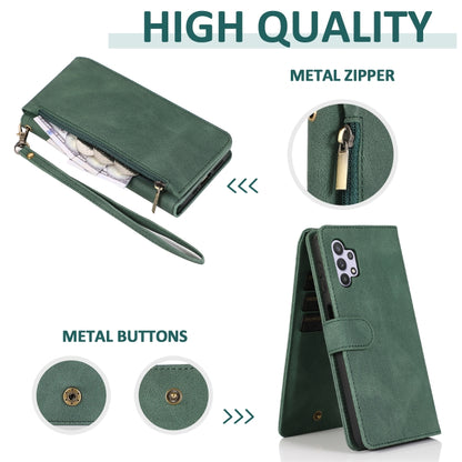For Samsung Galaxy A32 5G Skin-feel Crazy Horse Texture Zipper Wallet Bag Horizontal Flip Leather Case with Holder & Card Slots & Wallet & Lanyard(Dark Green) by buy2fix