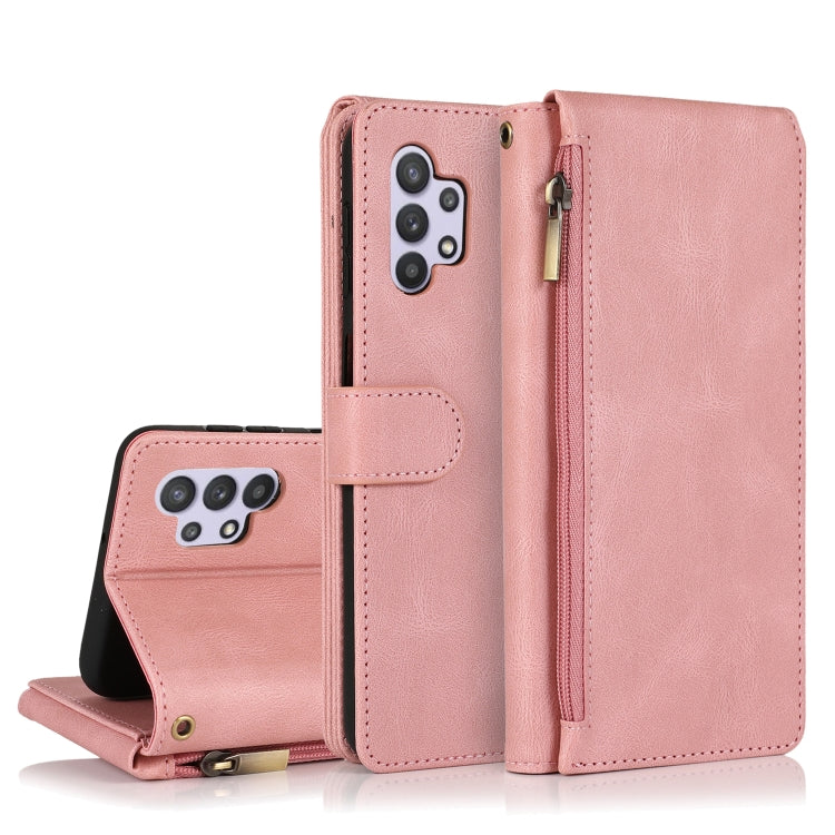 For Samsung Galaxy A32 5G Skin-feel Crazy Horse Texture Zipper Wallet Bag Horizontal Flip Leather Case with Holder & Card Slots & Wallet & Lanyard(Rose Gold) by buy2fix