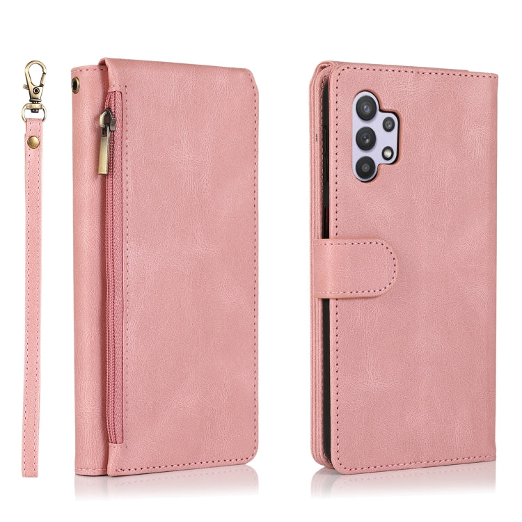 For Samsung Galaxy A32 5G Skin-feel Crazy Horse Texture Zipper Wallet Bag Horizontal Flip Leather Case with Holder & Card Slots & Wallet & Lanyard(Rose Gold) by buy2fix