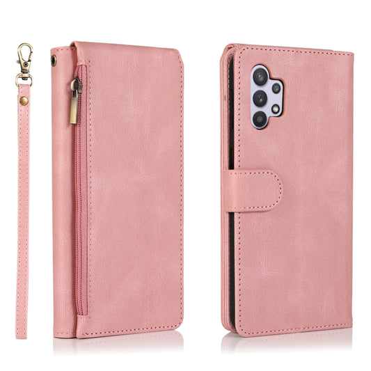 For Samsung Galaxy A32 5G Skin-feel Crazy Horse Texture Zipper Wallet Bag Horizontal Flip Leather Case with Holder & Card Slots & Wallet & Lanyard(Rose Gold) by buy2fix
