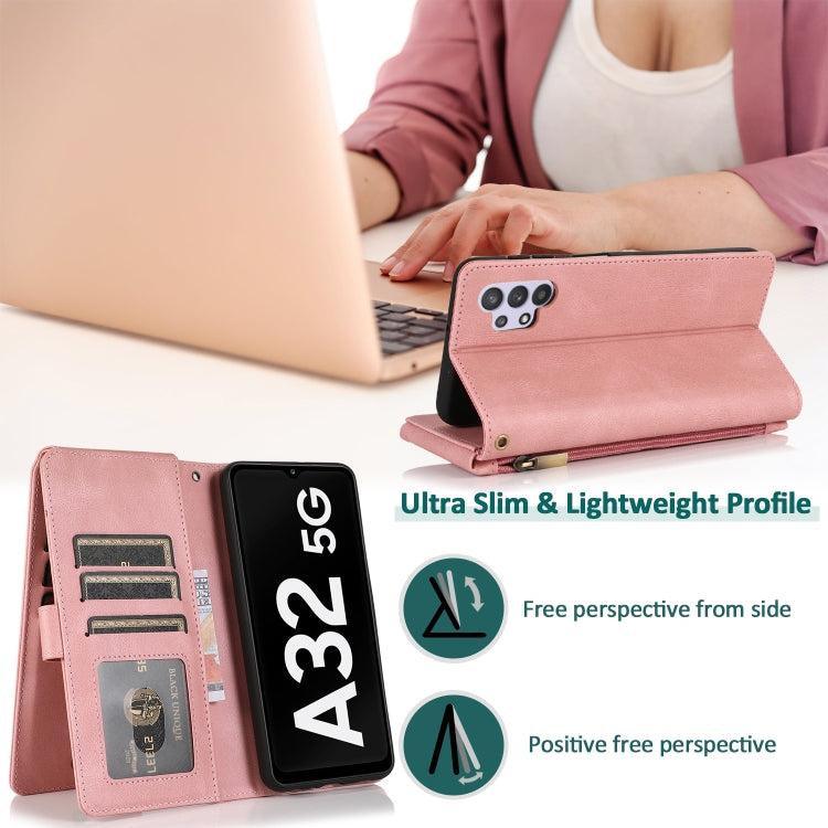For Samsung Galaxy A32 5G Skin-feel Crazy Horse Texture Zipper Wallet Bag Horizontal Flip Leather Case with Holder & Card Slots & Wallet & Lanyard(Rose Gold) by buy2fix