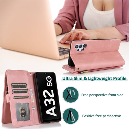 For Samsung Galaxy A32 5G Skin-feel Crazy Horse Texture Zipper Wallet Bag Horizontal Flip Leather Case with Holder & Card Slots & Wallet & Lanyard(Rose Gold) by buy2fix