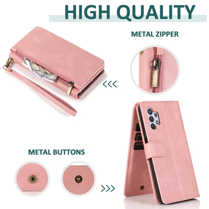 For Samsung Galaxy A32 5G Skin-feel Crazy Horse Texture Zipper Wallet Bag Horizontal Flip Leather Case with Holder & Card Slots & Wallet & Lanyard(Rose Gold) by buy2fix