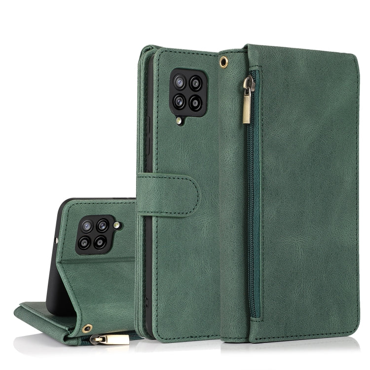 For Samsung Galaxy A42 5G Skin-feel Crazy Horse Texture Zipper Wallet Bag Horizontal Flip Leather Case with Holder & Card Slots & Wallet & Lanyard(Dark Green) by buy2fix