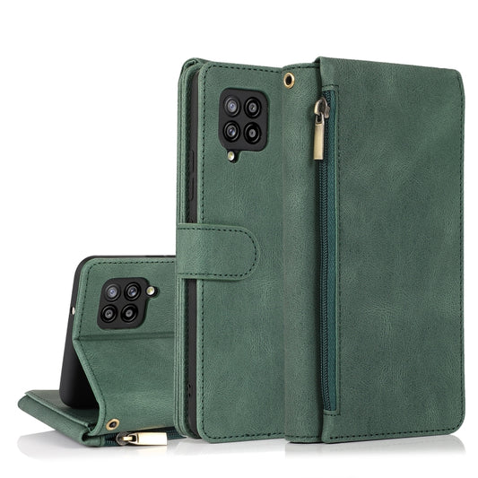 For Samsung Galaxy A42 5G Skin-feel Crazy Horse Texture Zipper Wallet Bag Horizontal Flip Leather Case with Holder & Card Slots & Wallet & Lanyard(Dark Green) by buy2fix