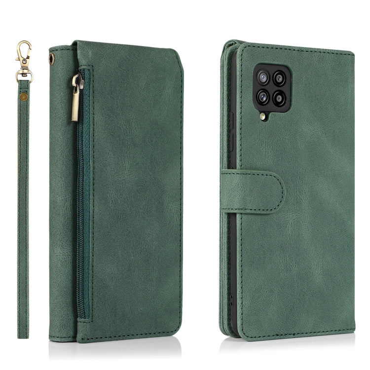 For Samsung Galaxy A42 5G Skin-feel Crazy Horse Texture Zipper Wallet Bag Horizontal Flip Leather Case with Holder & Card Slots & Wallet & Lanyard(Dark Green) by buy2fix