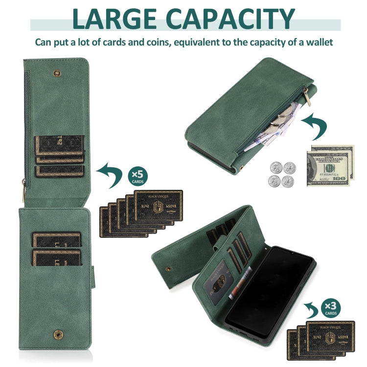 For Samsung Galaxy A42 5G Skin-feel Crazy Horse Texture Zipper Wallet Bag Horizontal Flip Leather Case with Holder & Card Slots & Wallet & Lanyard(Dark Green) by buy2fix