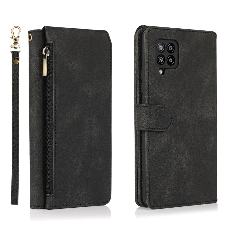 For Samsung Galaxy A42 5G Skin-feel Crazy Horse Texture Zipper Wallet Bag Horizontal Flip Leather Case with Holder & Card Slots & Wallet & Lanyard(Black) by buy2fix