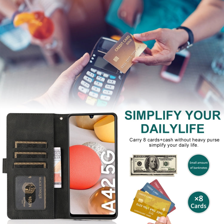 For Samsung Galaxy A42 5G Skin-feel Crazy Horse Texture Zipper Wallet Bag Horizontal Flip Leather Case with Holder & Card Slots & Wallet & Lanyard(Black) by buy2fix