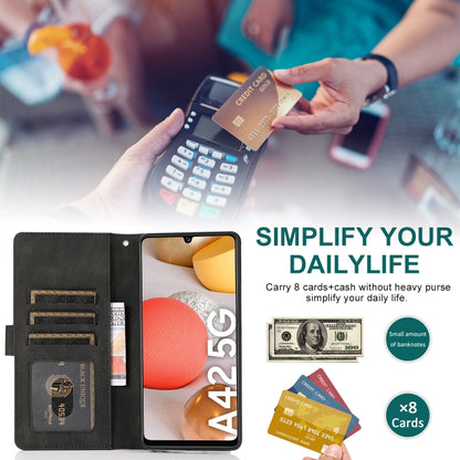 For Samsung Galaxy A42 5G Skin-feel Crazy Horse Texture Zipper Wallet Bag Horizontal Flip Leather Case with Holder & Card Slots & Wallet & Lanyard(Black) by buy2fix