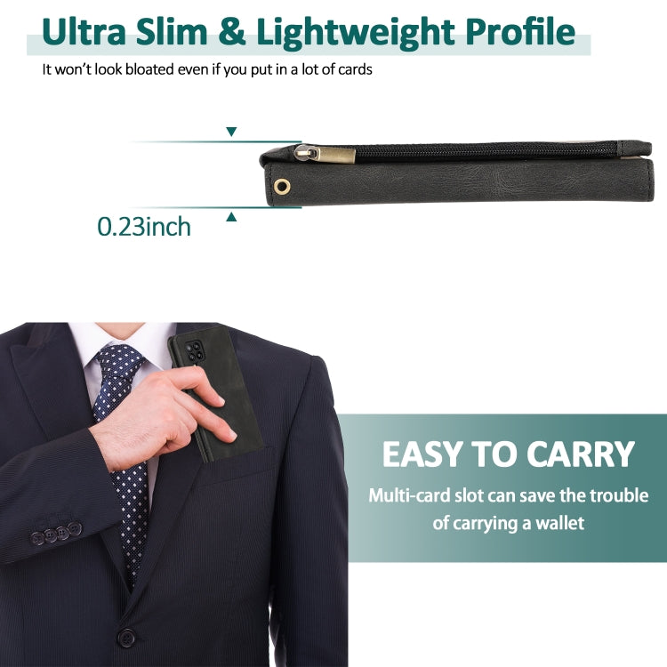 For Samsung Galaxy A42 5G Skin-feel Crazy Horse Texture Zipper Wallet Bag Horizontal Flip Leather Case with Holder & Card Slots & Wallet & Lanyard(Black) by buy2fix