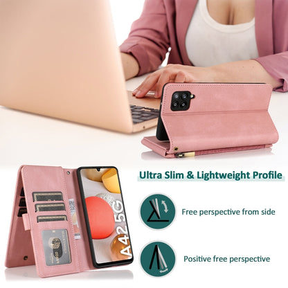 For Samsung Galaxy A42 5G Skin-feel Crazy Horse Texture Zipper Wallet Bag Horizontal Flip Leather Case with Holder & Card Slots & Wallet & Lanyard(Rose Gold) by buy2fix