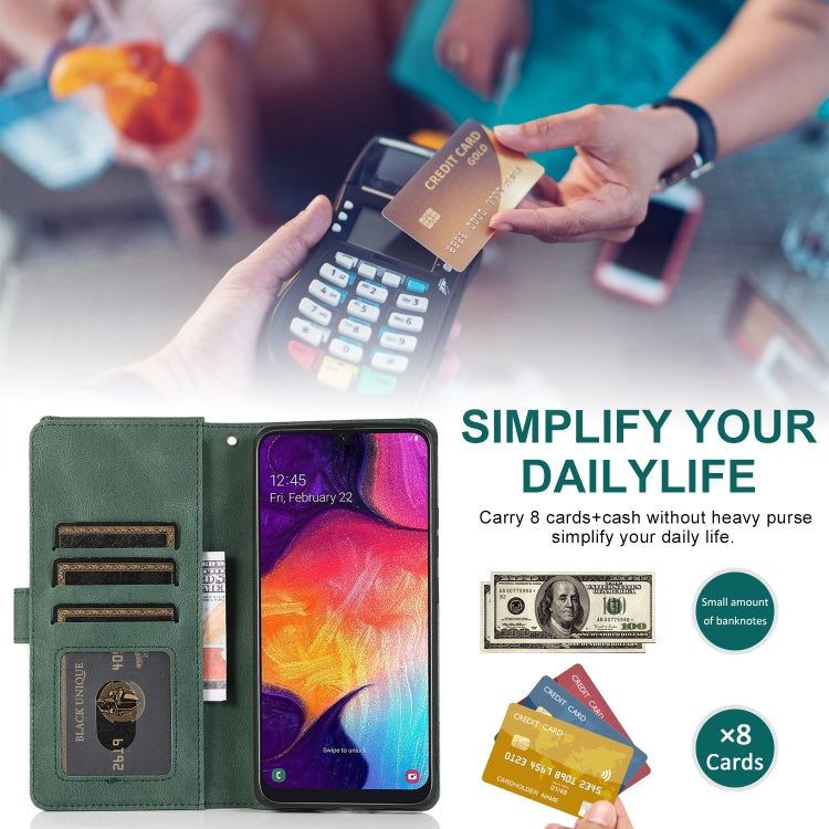 For Samsung Galaxy A50 Skin-feel Crazy Horse Texture Zipper Wallet Bag Horizontal Flip Leather Case with Holder & Card Slots & Wallet & Lanyard(Dark Green) by buy2fix